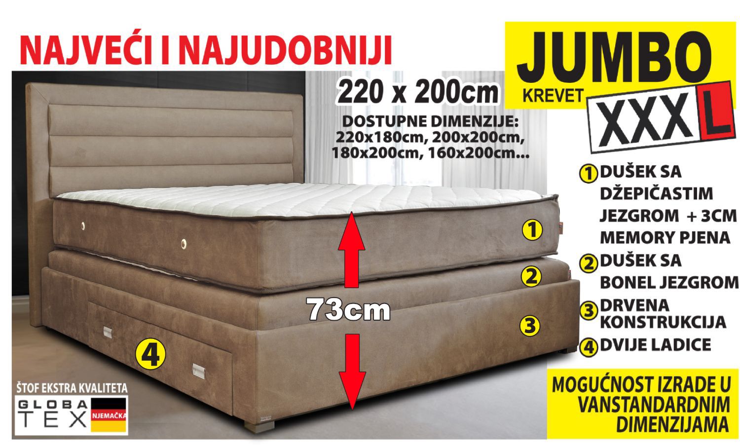 Krevet JUMBO XXXL
